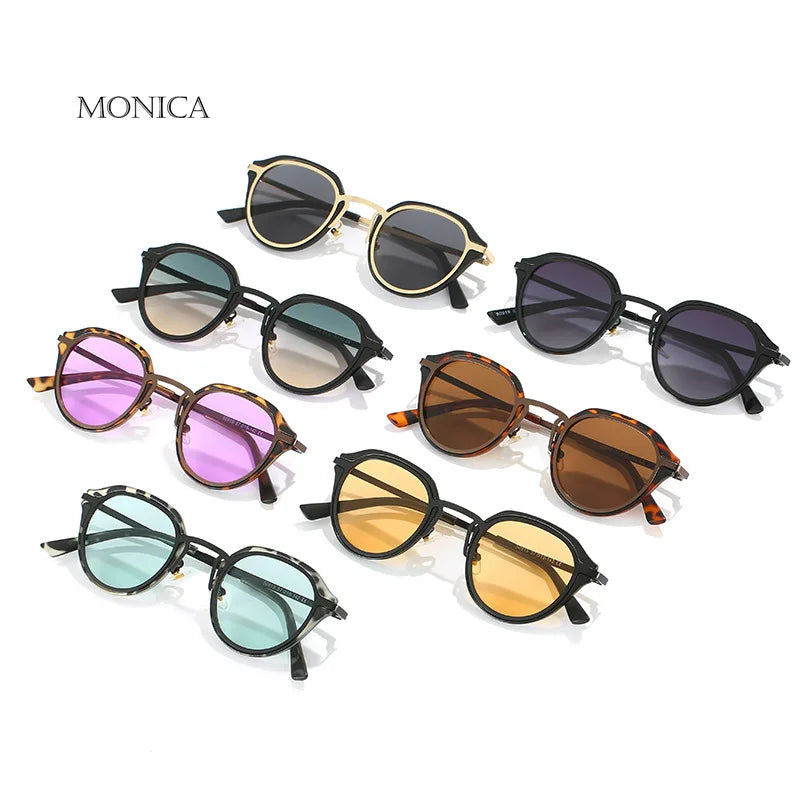 Femlion Round Sunglasses Color PC Lens Alloy Metal Frame UV400 Protection