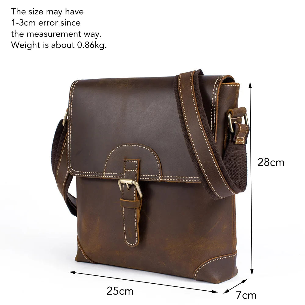 Femlion Vintage Leather Messenger Shoulder Bag Men Crossbody Casual Designer School