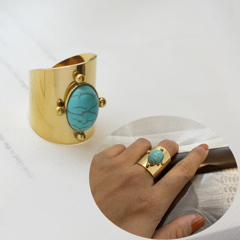 Femlion Gold Plated Stone Ring for Women - Boho Vintage Jewelry