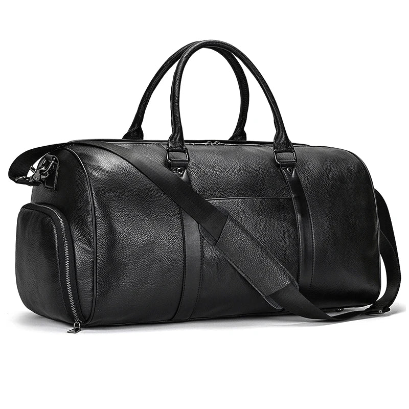 Femlion Leather Duffle Bag with Shoe Pocket for Men and Women