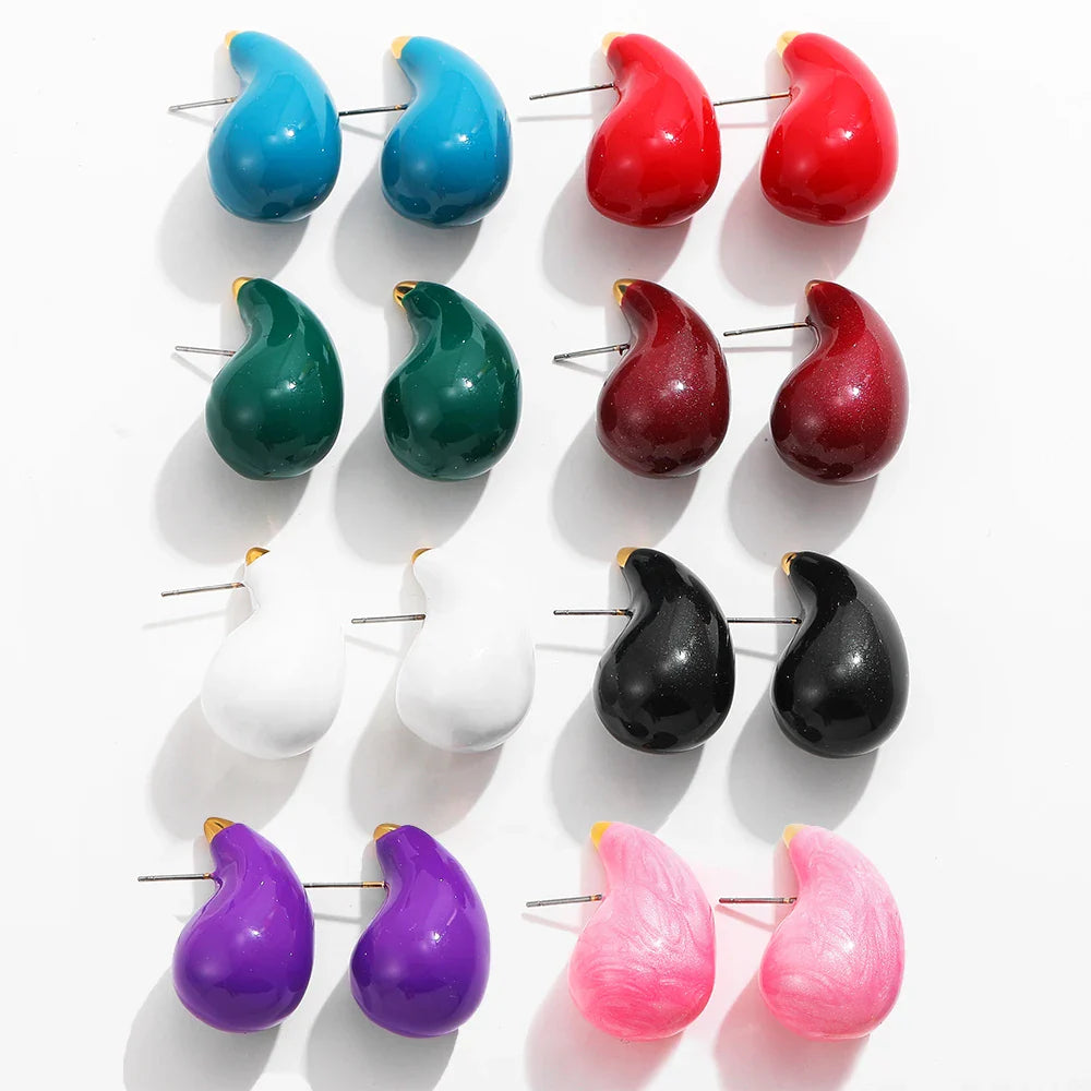 Femlion Colorful Water Drop Chunky Earrings - Retro Lightweight Teardrop Hoops