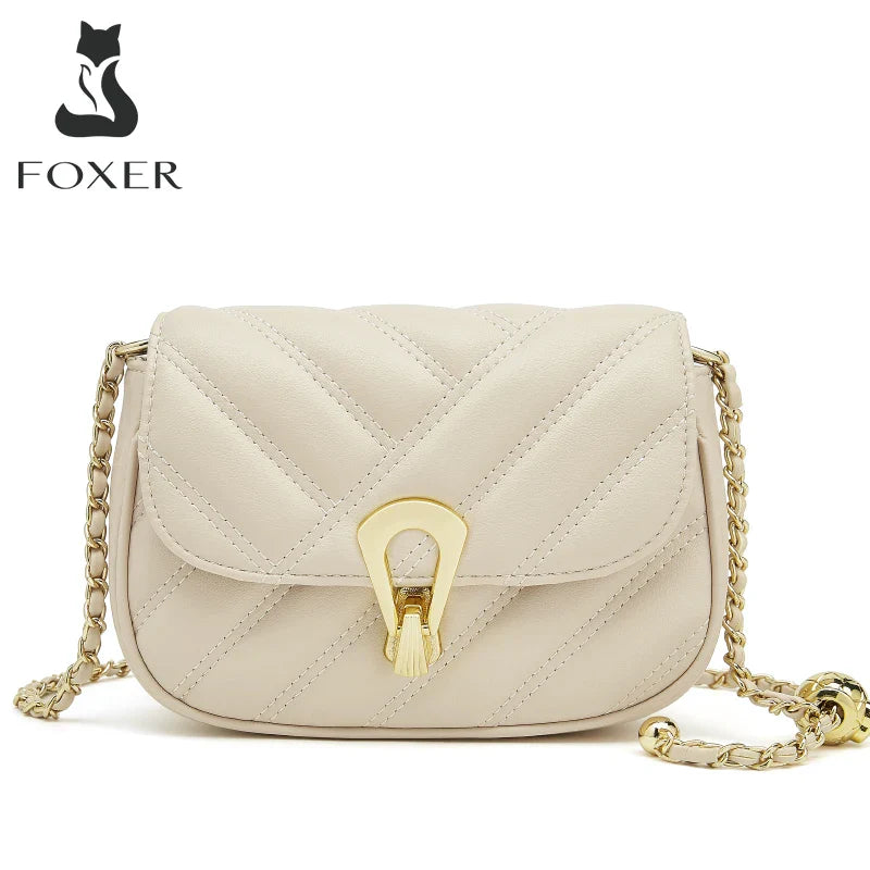 Femlion Elegant Leather Crossbody Bag with Adjustable Chain Strap