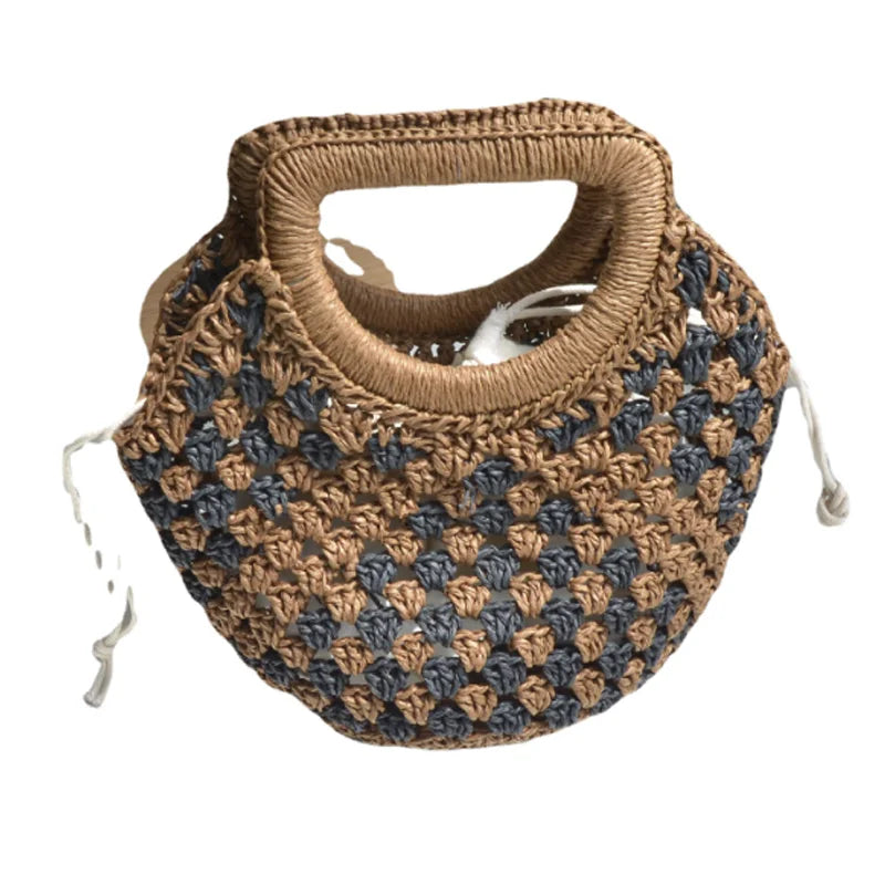 Femlion Retro Patchwork Grass Woven Handbag