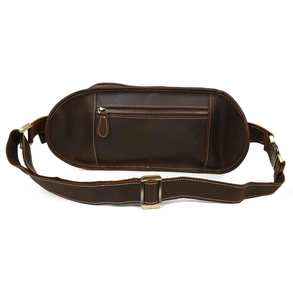 Femlion Crazy Horse Leather Fanny Pack - Outdoor Anti Theft Waist Bag