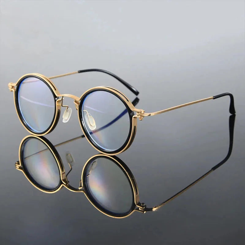 Femlion Round Frame Anti Blue Light Reading Glasses Luxe Clear Lens Metal Unisex