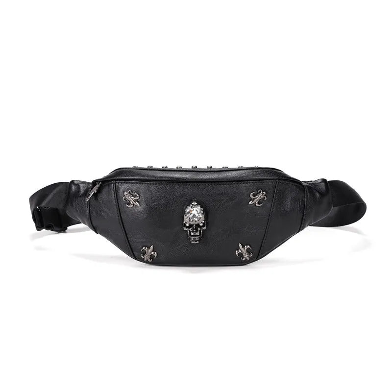 Femlion Leather Skull Chests Bag - Punk Style Fanny Pack & Phone Pouch