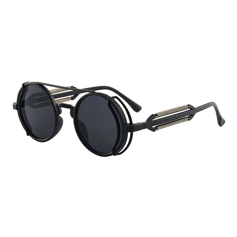 Femlion Steampunk Round Metal Frame Sunglasses for Men Women Retro Gothic Style