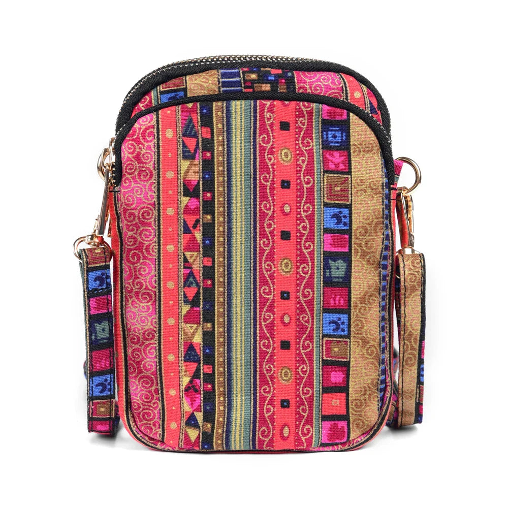 Femlion Bohemian Style Crossbody Bag - Fabric Small Purse with Card Slots, for Women