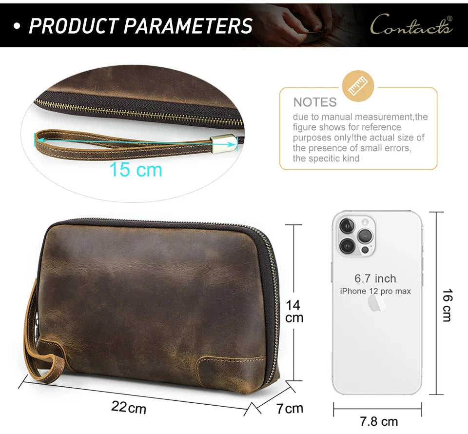 Femlion Genuine Leather Clutch Bag for Men and Women