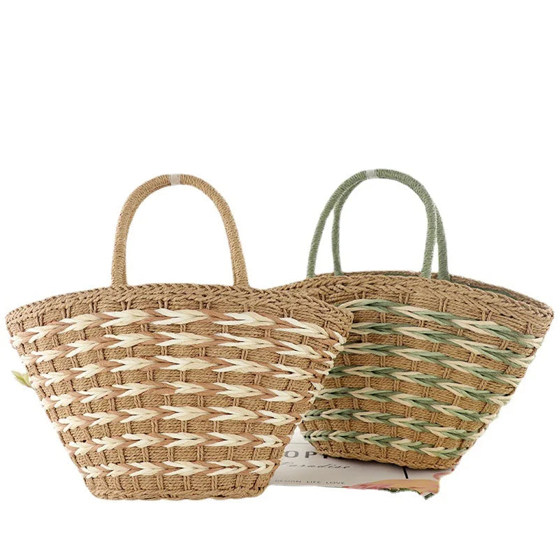 Femlion Straw Woven Beach Bag | Gradient Design | Portable Women's Leisure Bag