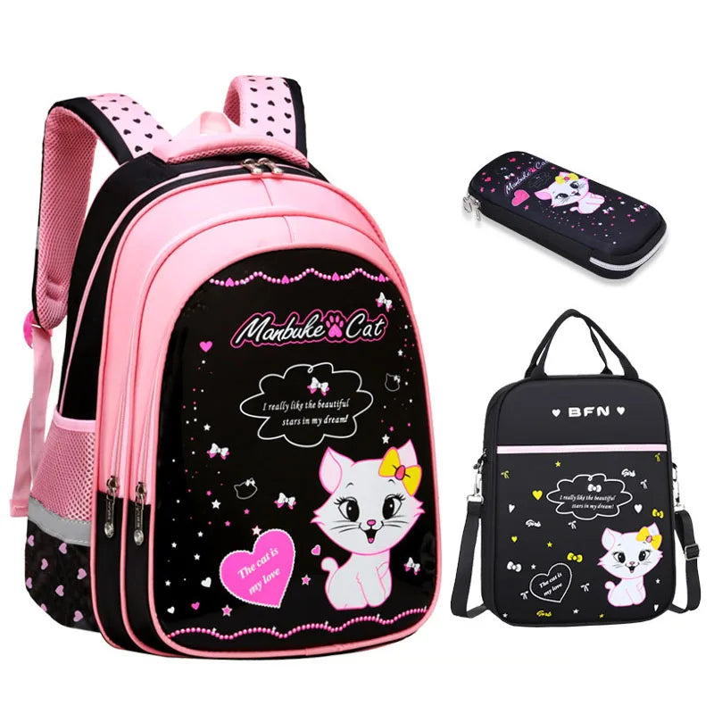 Femlion Cartoon Cat Girl Kid Backpacks for Girls, Lightweight School Bag with Cute Design