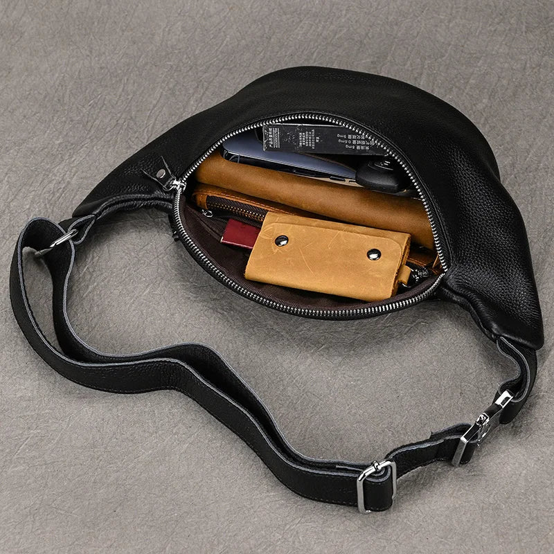 Femlion Leather Belt Bag: Men's Anti-theft Waist Pack & Chest Bag