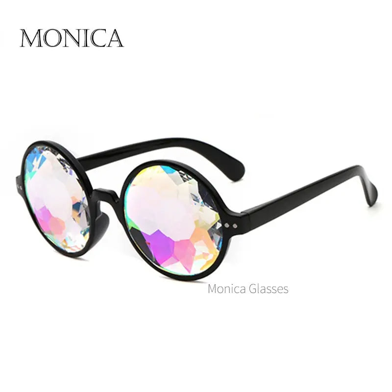 Femlion Round Kaleidoscope Sunglasses for Rave Party Prism EDM Glasses