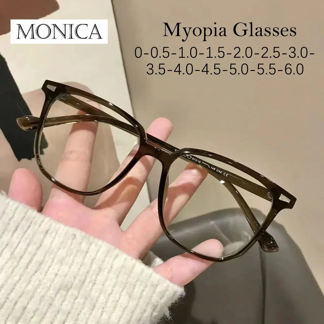 Femlion Olive Green Myopia Glasses Square Frame Anti Blue Light Prescription Eyewear