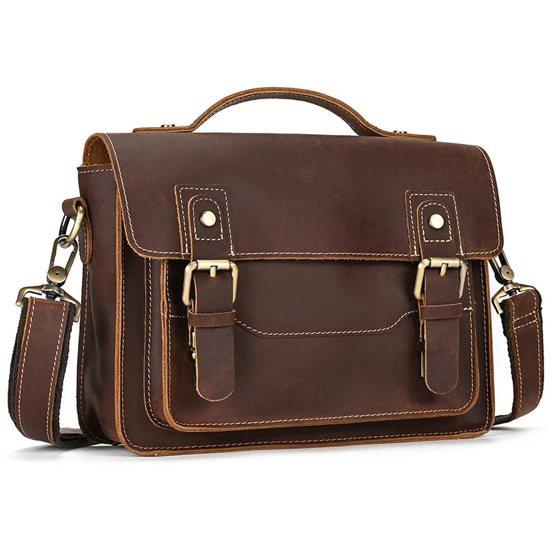 Femlion Crazy Horse Leather Retro Crossbody Messenger Bag