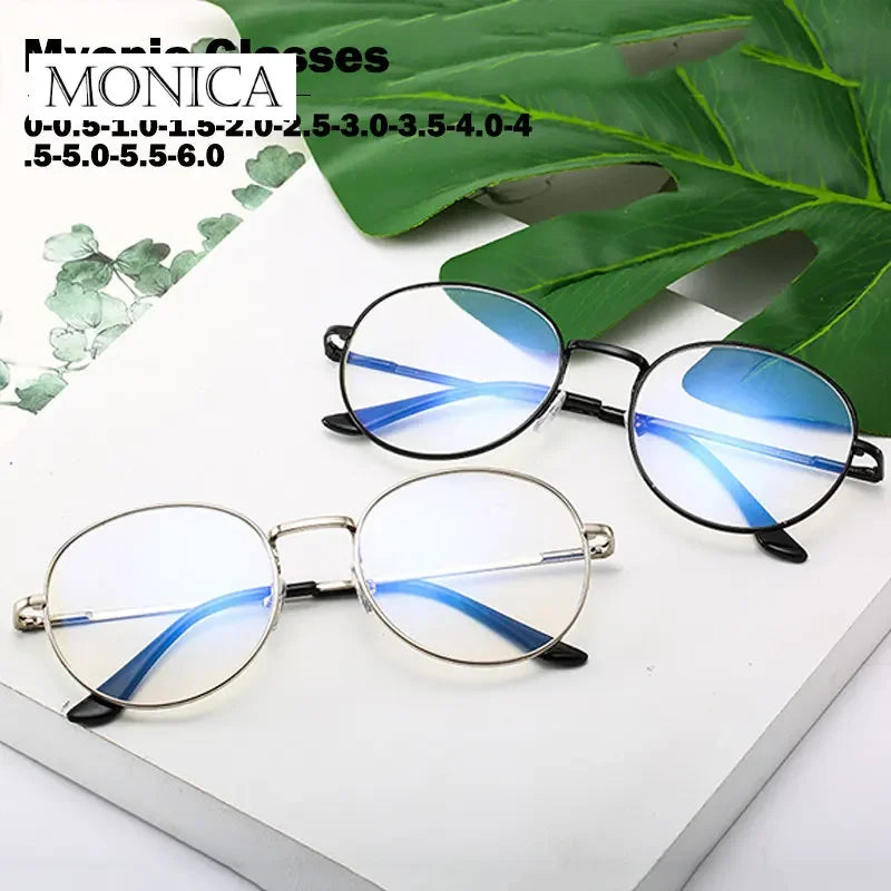 Femlion Retro Metal Frame Myopia Glasses Clear Lens Eyeglasses 0-6.0