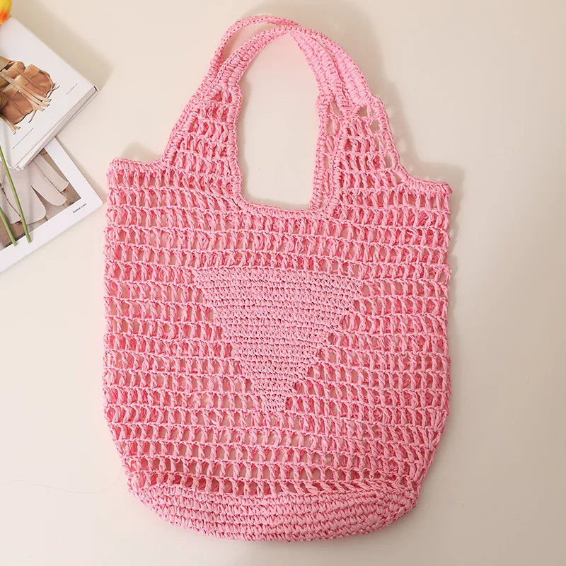 Femlion Large Straw Woven Beach Tote in Various Candy Colors