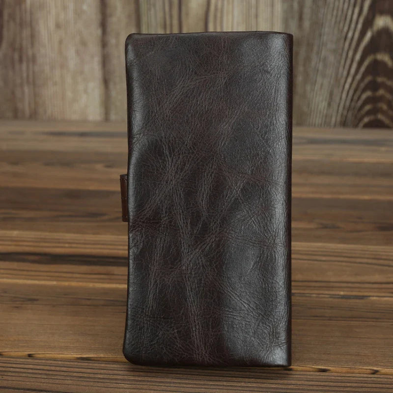 Femlion Cowhide Leather Men's Long Wallet - Smooth Skin Genuine Leather Card Purse