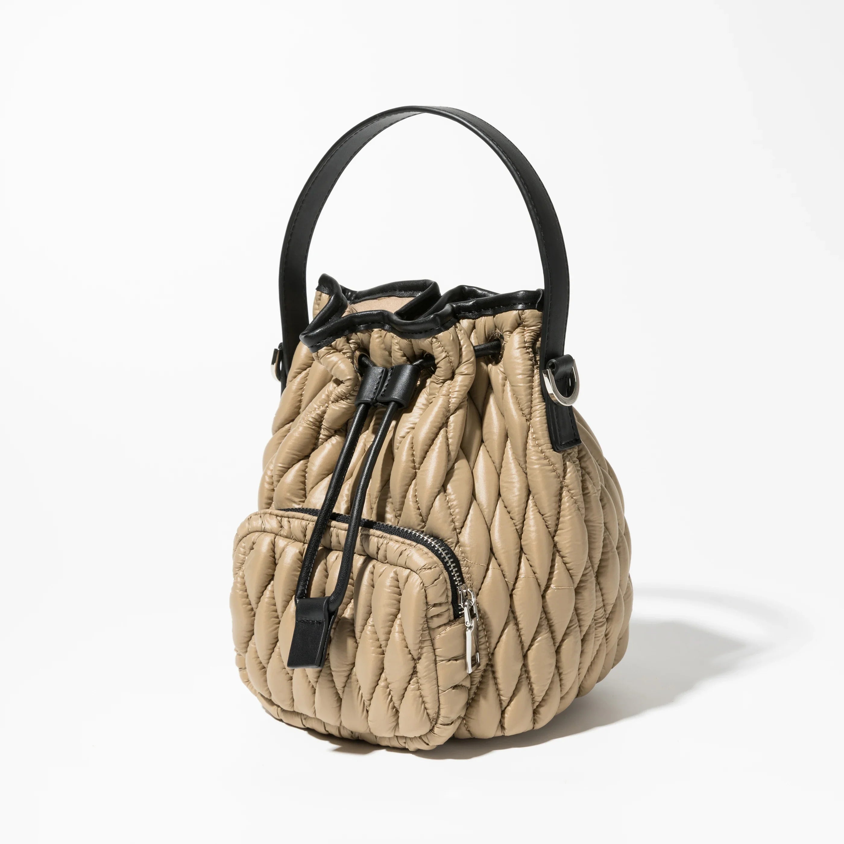 Femlion Quilted Buckets Bag: Designer Nylon Handbag with Padded Crossbody; Small Luxury Purse