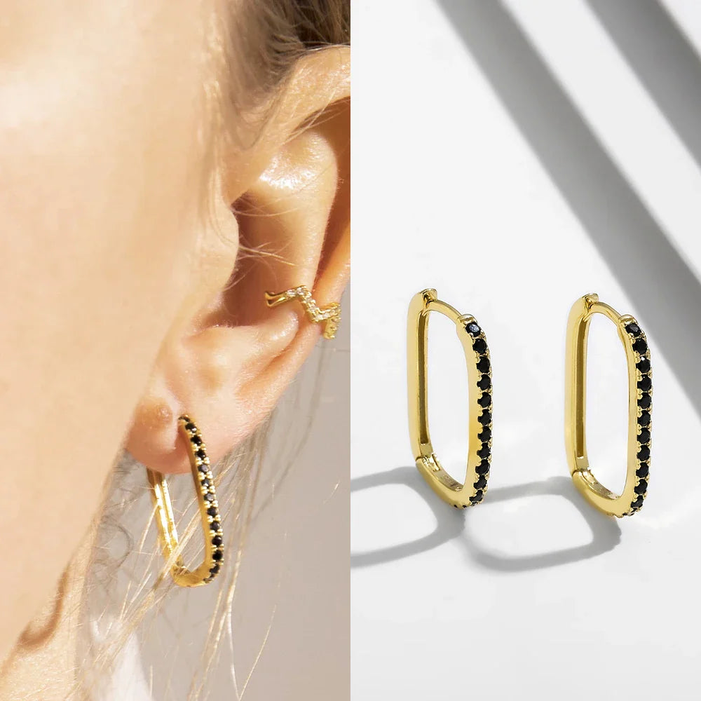 Femlion CZ Zircon Small Hoop Earrings Gold Plated Geometric Huggies Fashion Jewelry