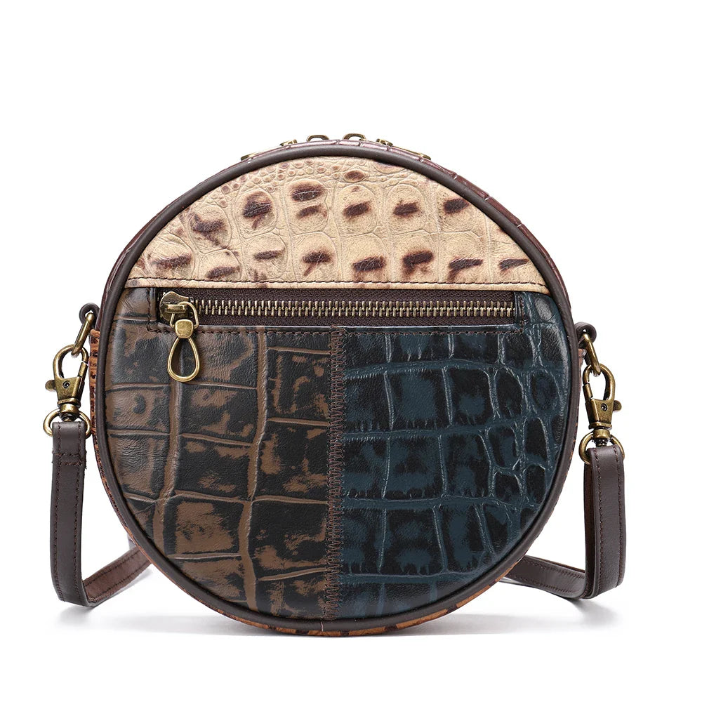 Femlion Round Patchwork Leather Women's Crossbody Bag