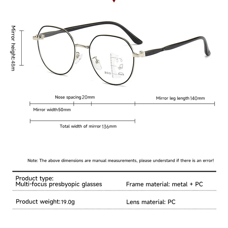 Femlion Round Frame Multi-Focus Anti Blue Light Reading Glasses