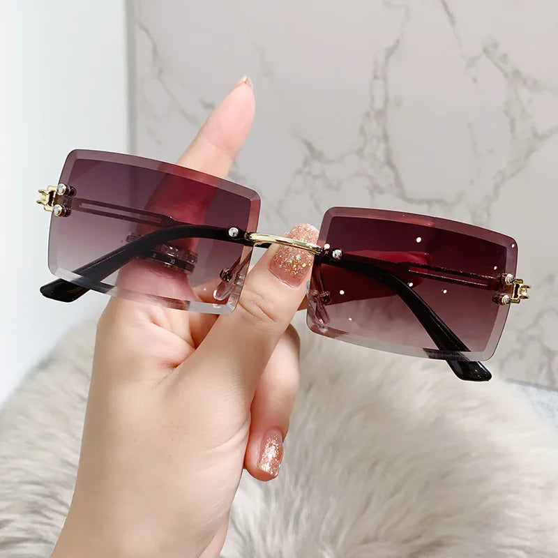 Femlion Retro Rimless Rectangle Sunglasses Gradient UV400 for Women