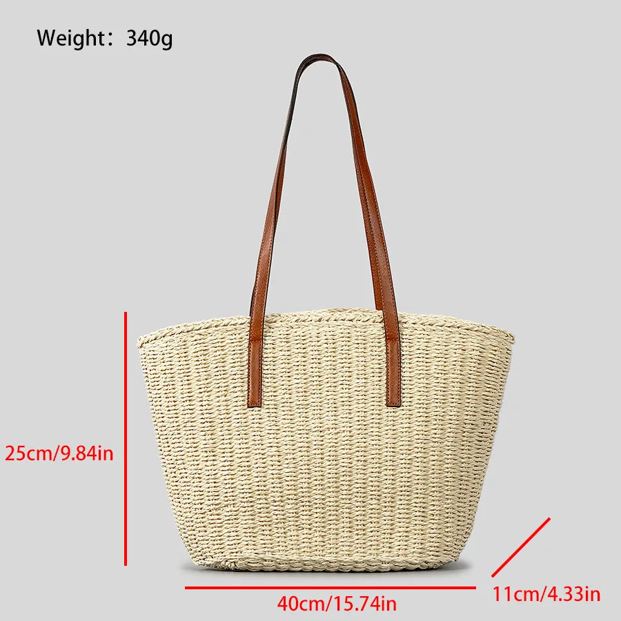 Femlion Straw Basket Bag: Handmade Woven Shoulder Tote for Summer Beach & Shopping