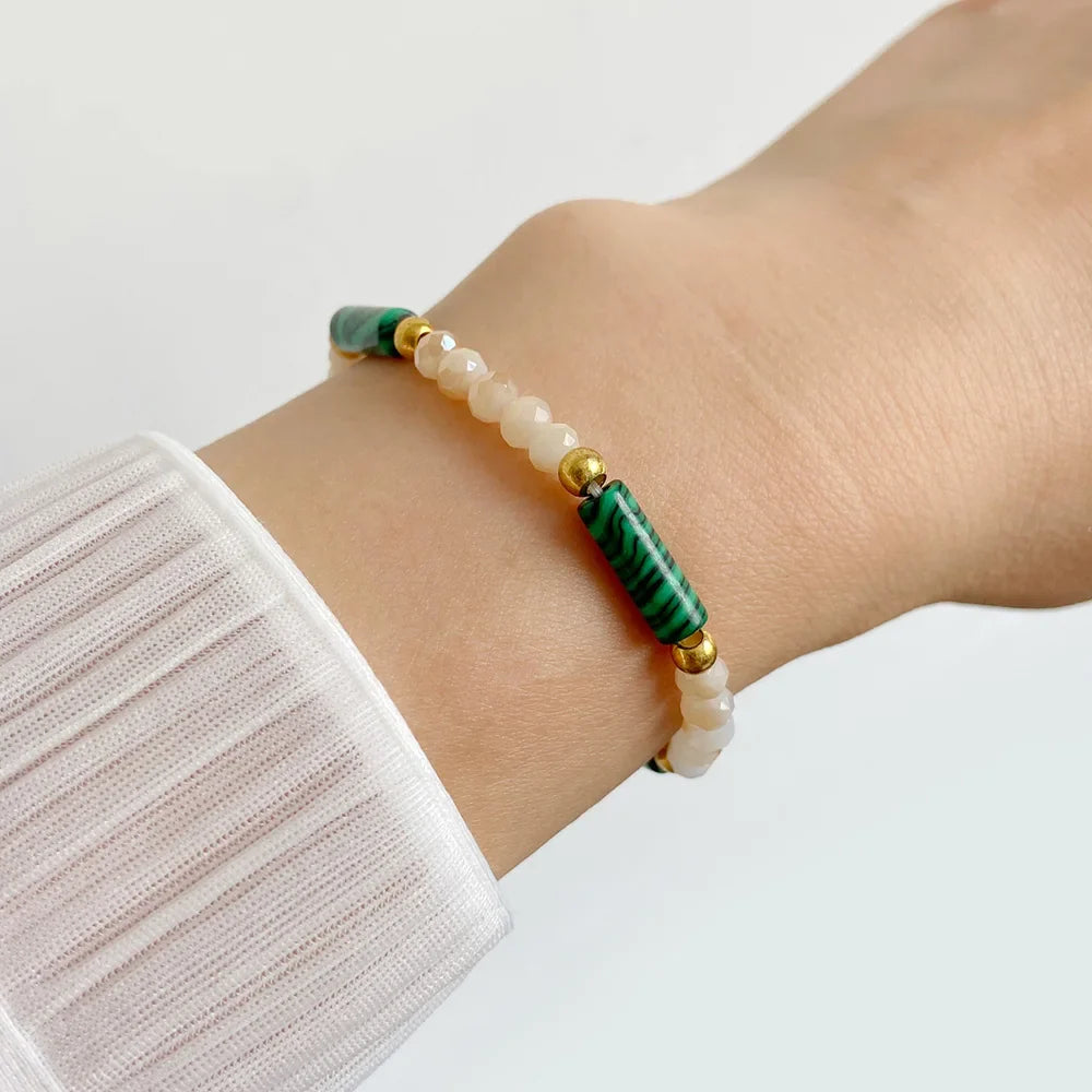 Imperial Malachite Beads Bracelet by Femlion: Natural Healing Energy Crystal Bangle