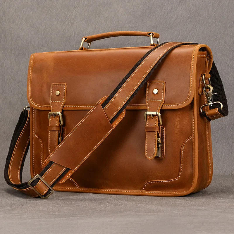 Femlion Leather Laptop Briefcase for Men 14" - Genuine Leather Computer Bag