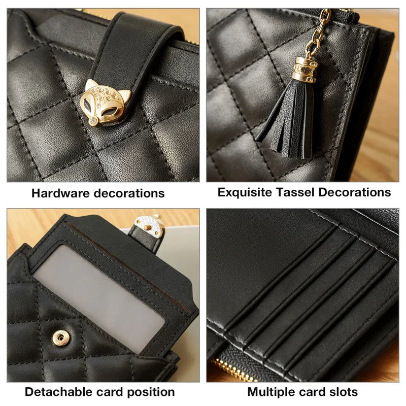 Femlion Genuine Leather Coin Wallet Multi-function Card Holder Fashion Zipper Purse