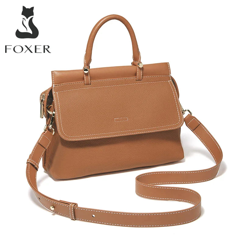 Femlion Elegant Leather Women's Shoulder Bag Office Middle Flap Messenger Bag