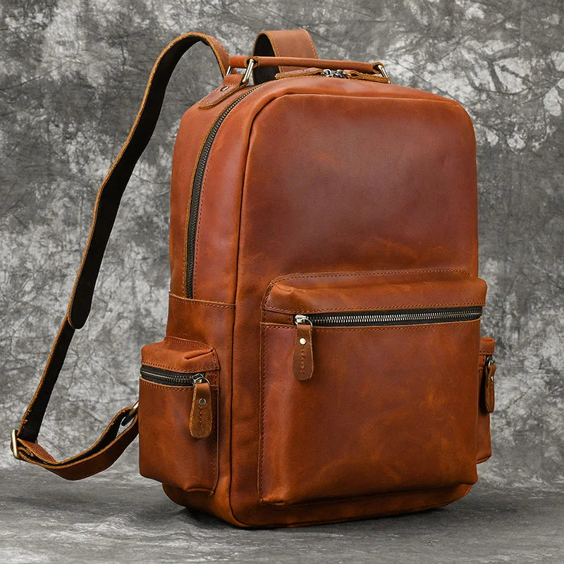 Femlion Crazy Horse Leather Backpack: Stylish Men's Laptop Bagpack with Retro Design