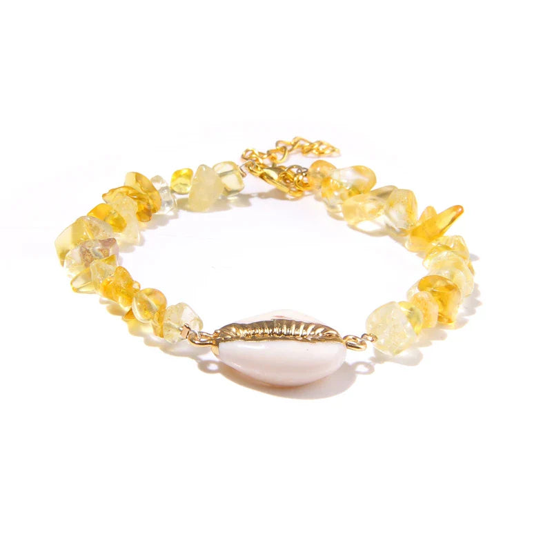 Femlion Yellow Citrine Beaded Bracelets Natural Stone Fashion Jewelry Women Healing Reiki