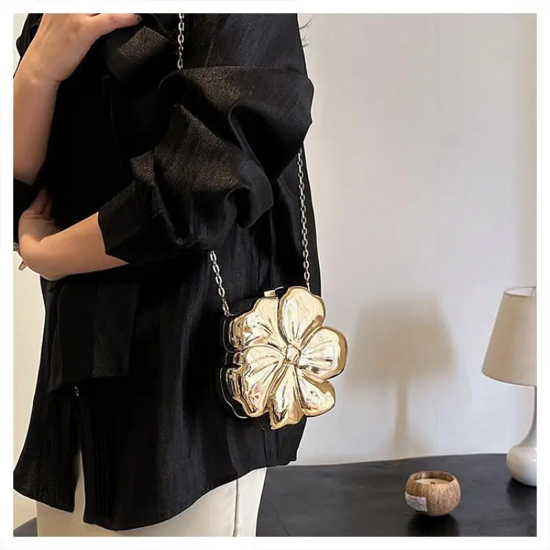 Femlion Gold Flower Crossbody Bag | Evening Party Clutch & Phone Purse