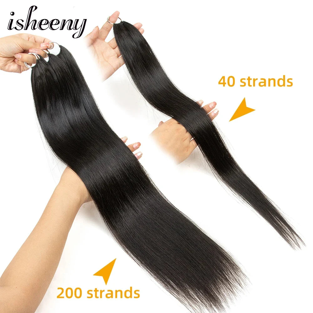 Femlion 16"-24" Micro Loop Human Hair Extensions 40 strands Seamless Hand Knitting