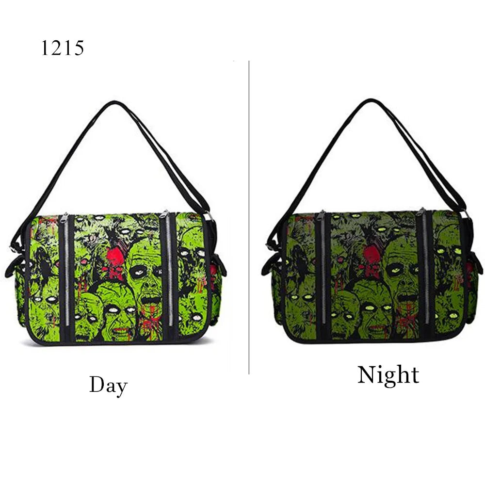 Femlion Gothic Zombie Ghost Luminous Shoulder Messenger Bag for Halloween Cosplay