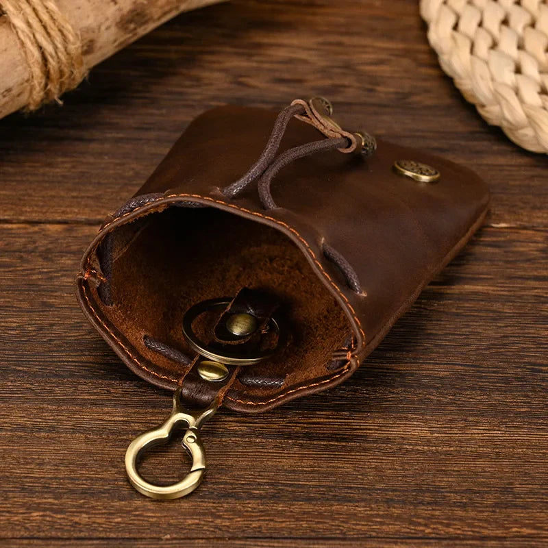 Femlion Handmade Leather Coin Pouch Mini Purse Key Wallet Card Holder