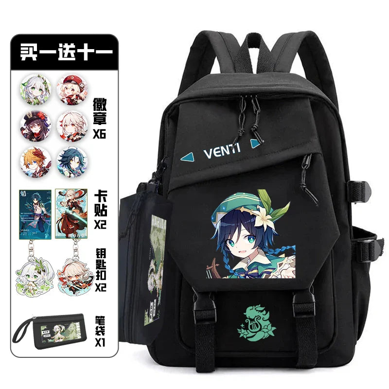 Femlion Genshin Impact Pain Pack Badge Set Backpack Pencil Box Schoolbag for Teens