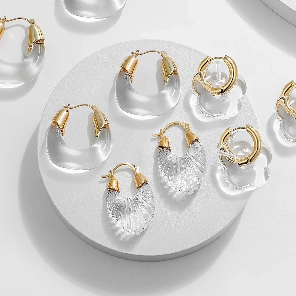 Femlion Geometric Flower Resin Hoop Earrings for Women Girls - Trendy Statement Jewelry
