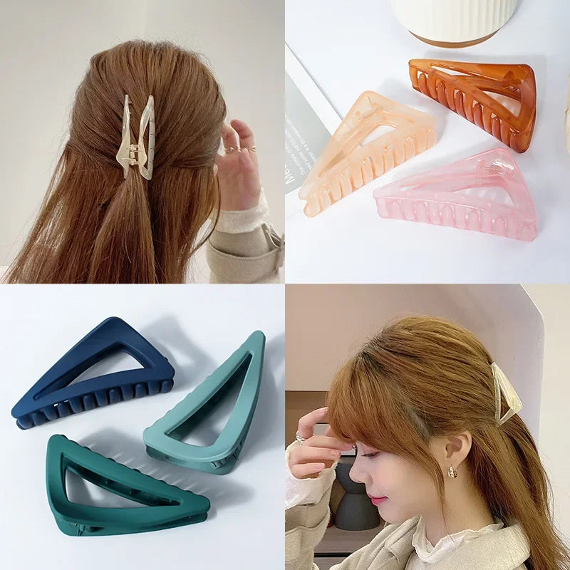 Femlion Solid Color Triangle Hair Claw for Women - Korean Fashion Hair Accessory