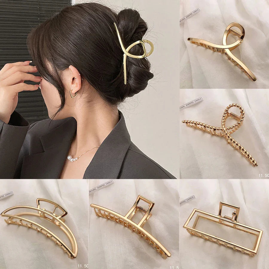 Femlion Geometric Hair Claw - Elegant Metal Cross Hair Clip in Gold/Silver