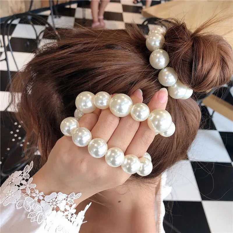 Femlion Pearl Hair Band Set Elegant Beads Rhinestone Ponytail Accessories