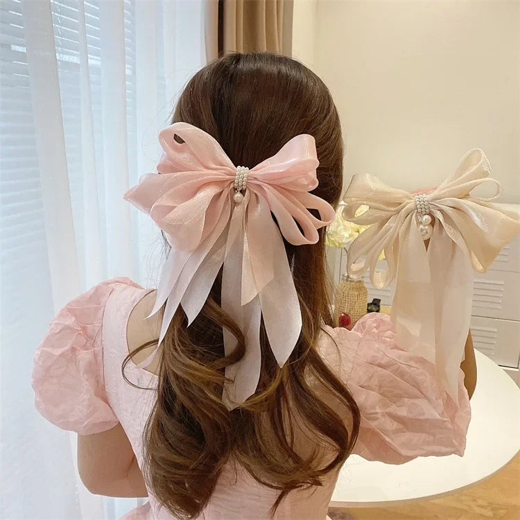 Femlion Chic Pearl Bow Hair Pin Big Size Barrettes for Girls Hair Accessories