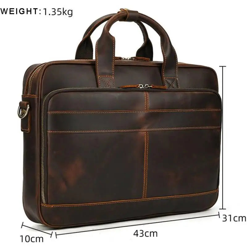 Femlion Genuine Leather Laptop Tote Bag - Professional Men's Shoulder Briefcase