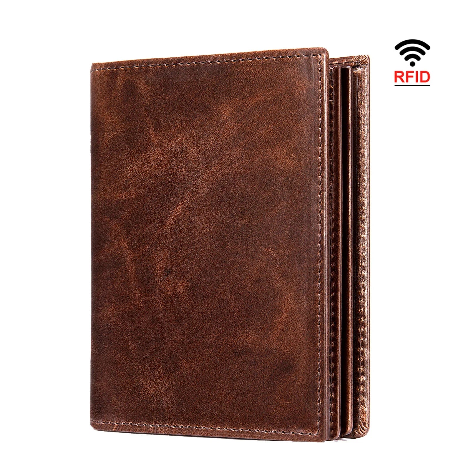 Femlion Genuine Leather Travel Wallet - Men's RFID Card Clip Purse with Coins Slot