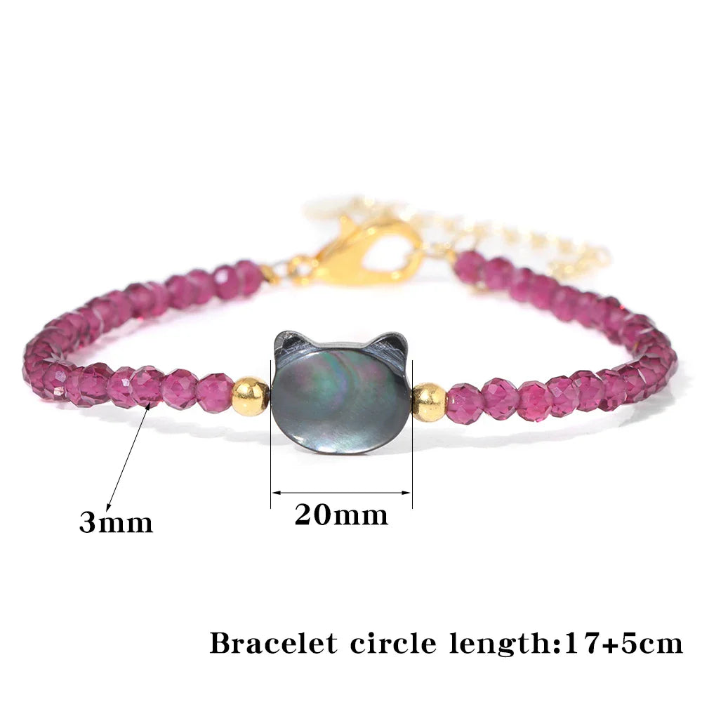 Femlion Shell Cat Head Crystal Beaded Bracelet Thin Chain Bangle