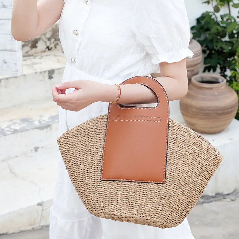 Femlion Hand-Held Straw Woven Bag - Fashion Women's Bag