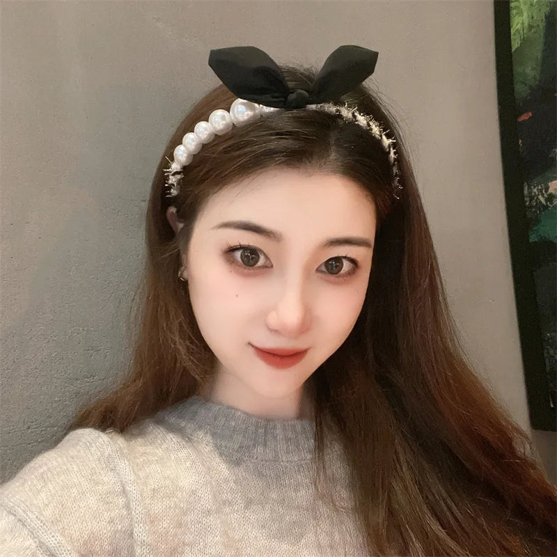 Femlion Pearl Rabbit Ear Headband for Women, Elegant Hair Hoop and Barrettes