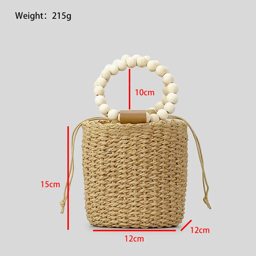 Femlion Wooden Beading Bucket Bag: Fashionable Handbag for Women, Summer Beach Tote & Small Purse